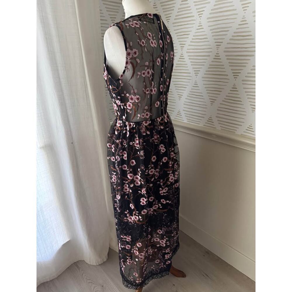 BLDHM Bronx & Banco Size 8 Black Mesh Floral Embroidered Midi Dress Anthro - Picture 5 of 10